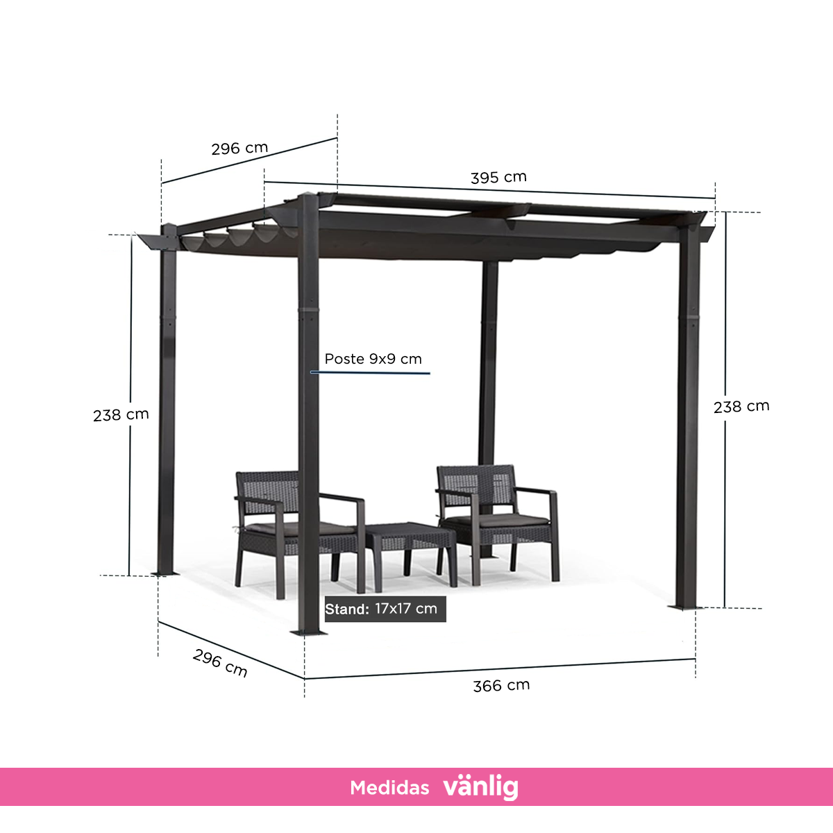 Toldo tipo pérgola 3x4 mt gris