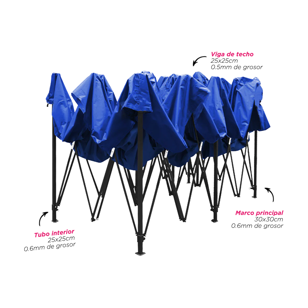 Toldo plegable 3x6 mts azul con paredes