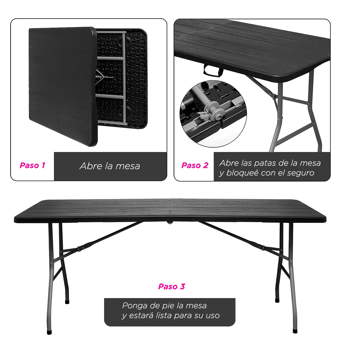 Mesa Plegable Fiesta 1.80 M Negro