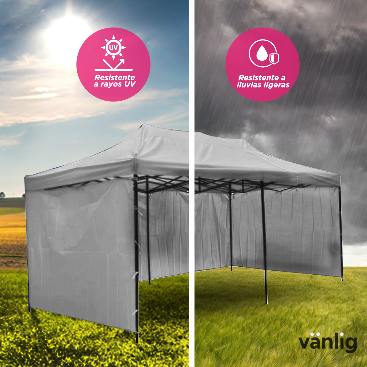 Toldo plegable 3x6 mts blanco con paredes