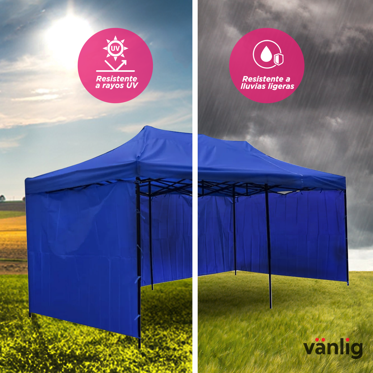 Toldo plegable 3x6 mts azul con paredes