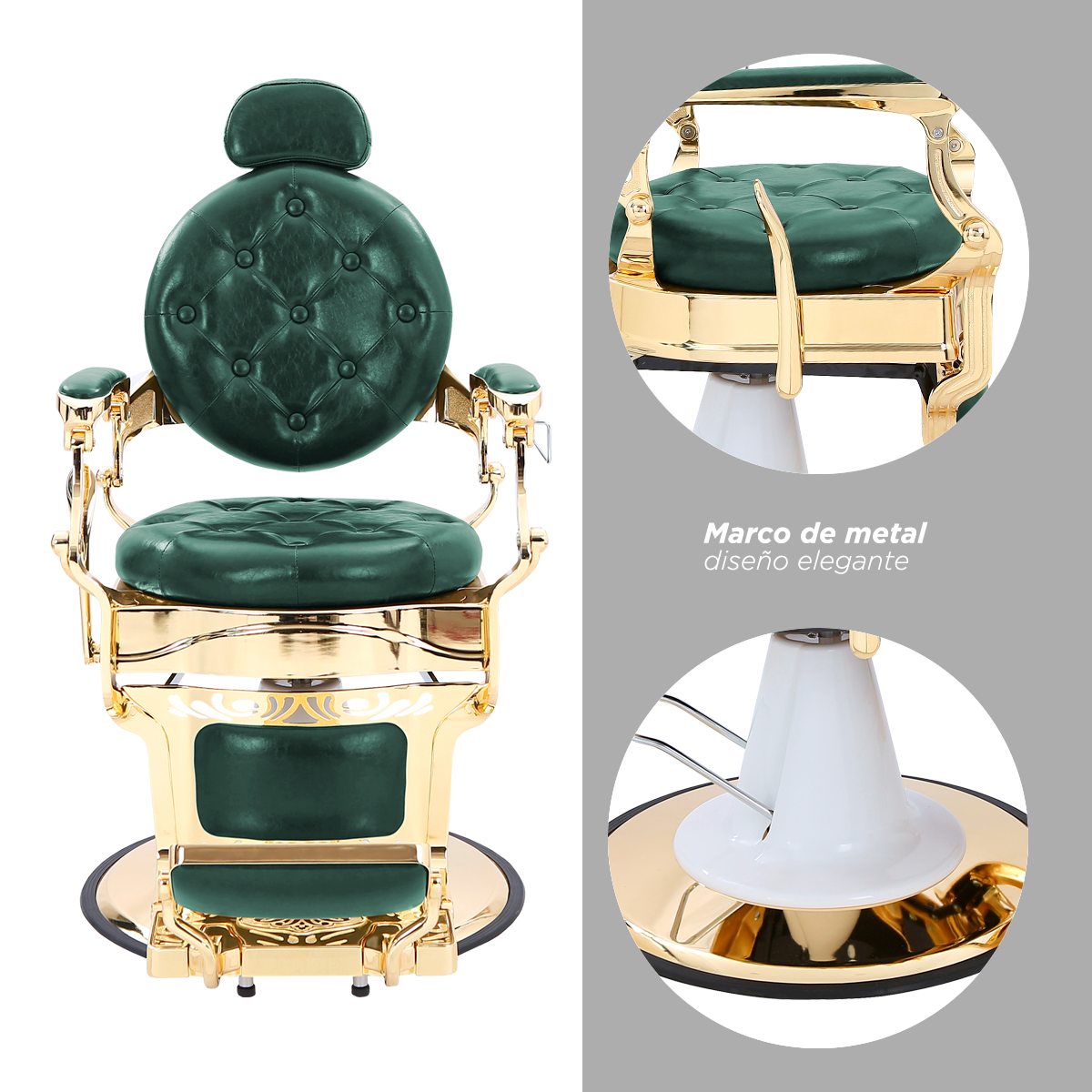 Sillón de Barbería Bérgamo Verde: Elegancia Clásica y Resistencia Absoluta
