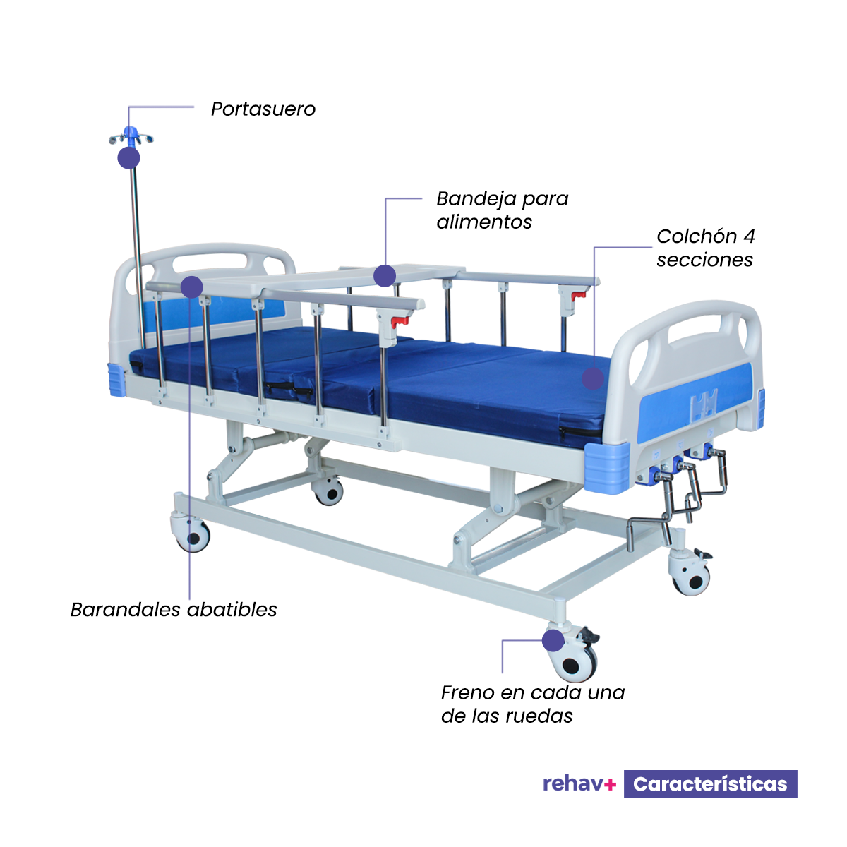 Cama hospitalaria de 3 manivelas Deluxe