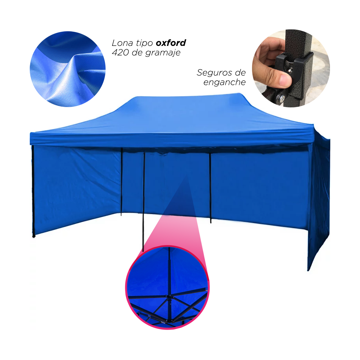 Toldo plegable 3x6 mts azul con paredes