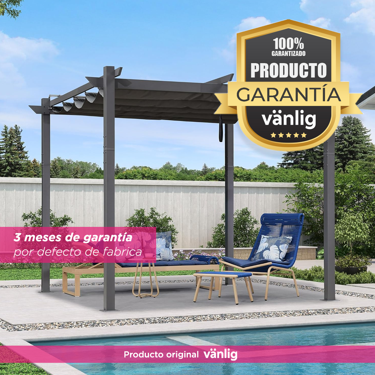 Toldo tipo pérgola 3x4 mt gris
