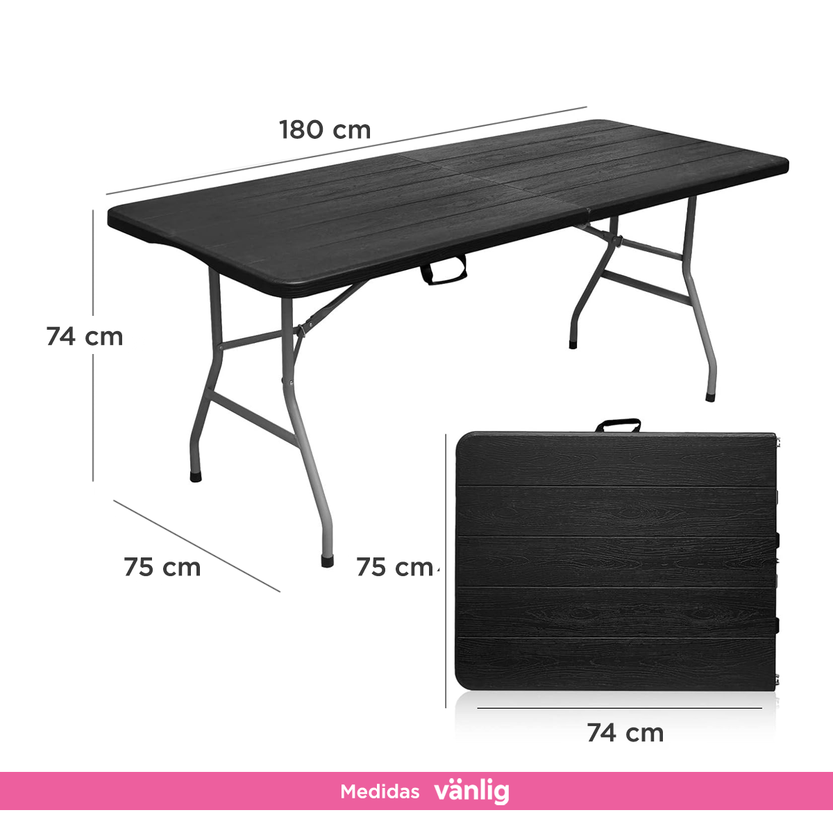 Mesa Plegable Fiesta 1.80 M Negro