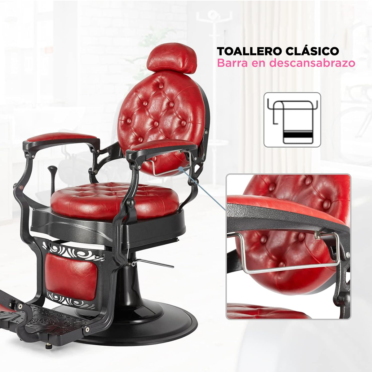 Sillón Barbería Bergamo rojo con negro