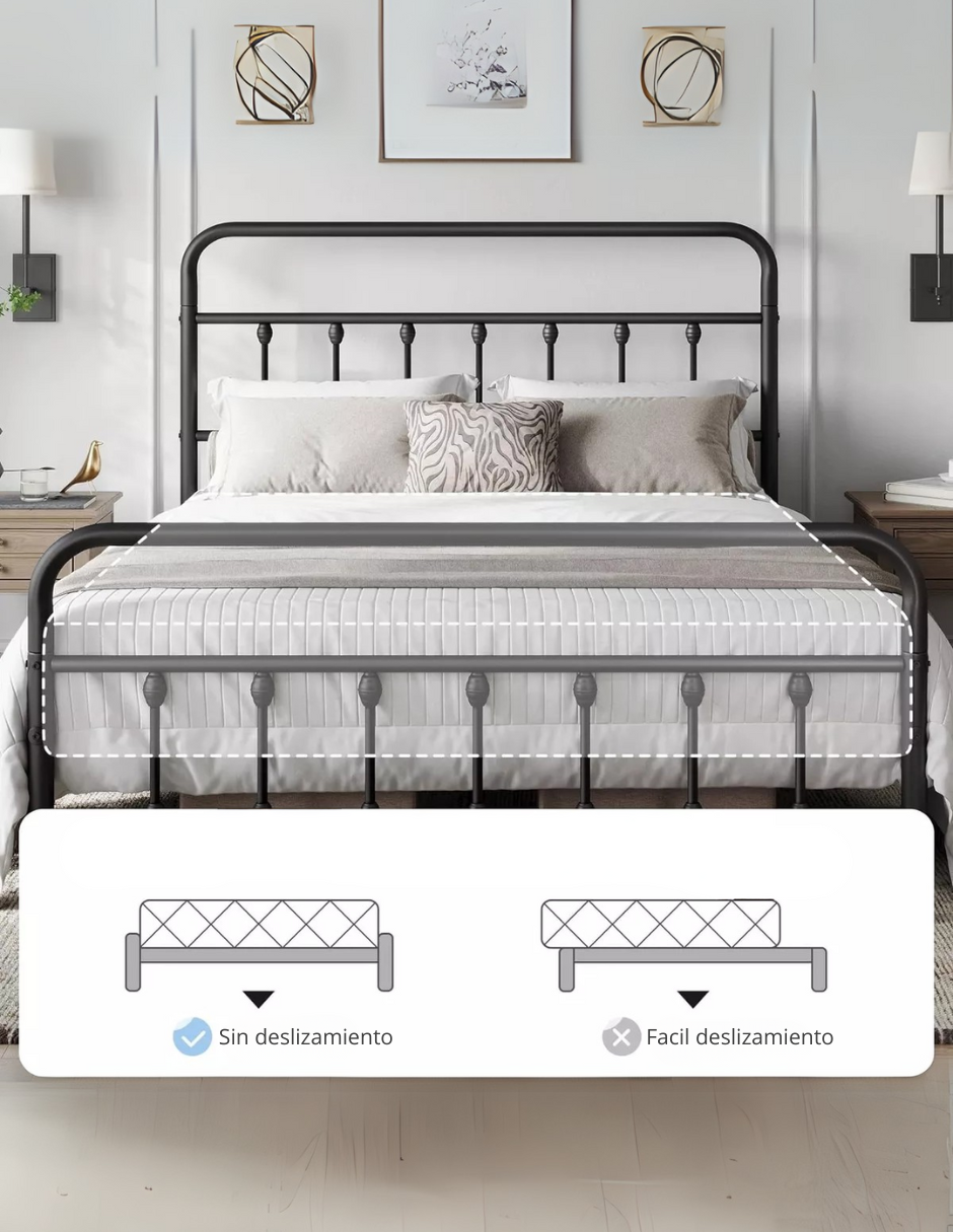 Base De Cama Acero Reforzada Queen Size Diseño Elegante