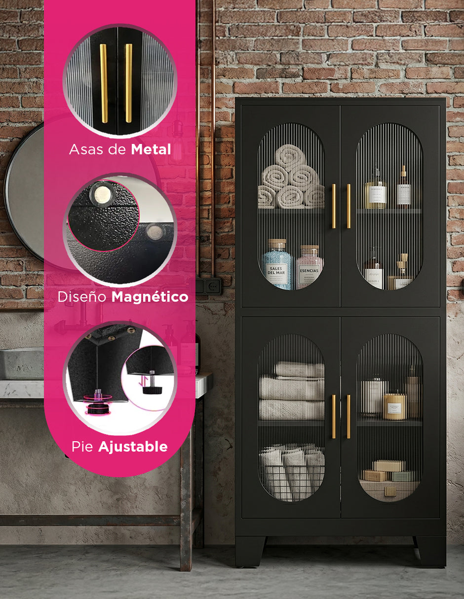 Mueble Organizador Despensa Oslo Metálico Negro Estantes Ajustables