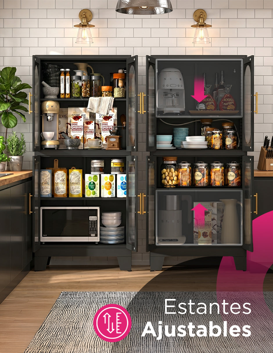 Mueble Organizador Despensa Oslo Metálico Negro Estantes Ajustables