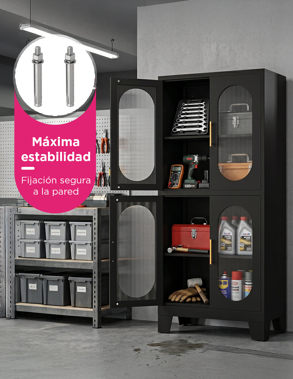 Mueble Organizador Despensa Oslo Metálico Negro Estantes Ajustables
