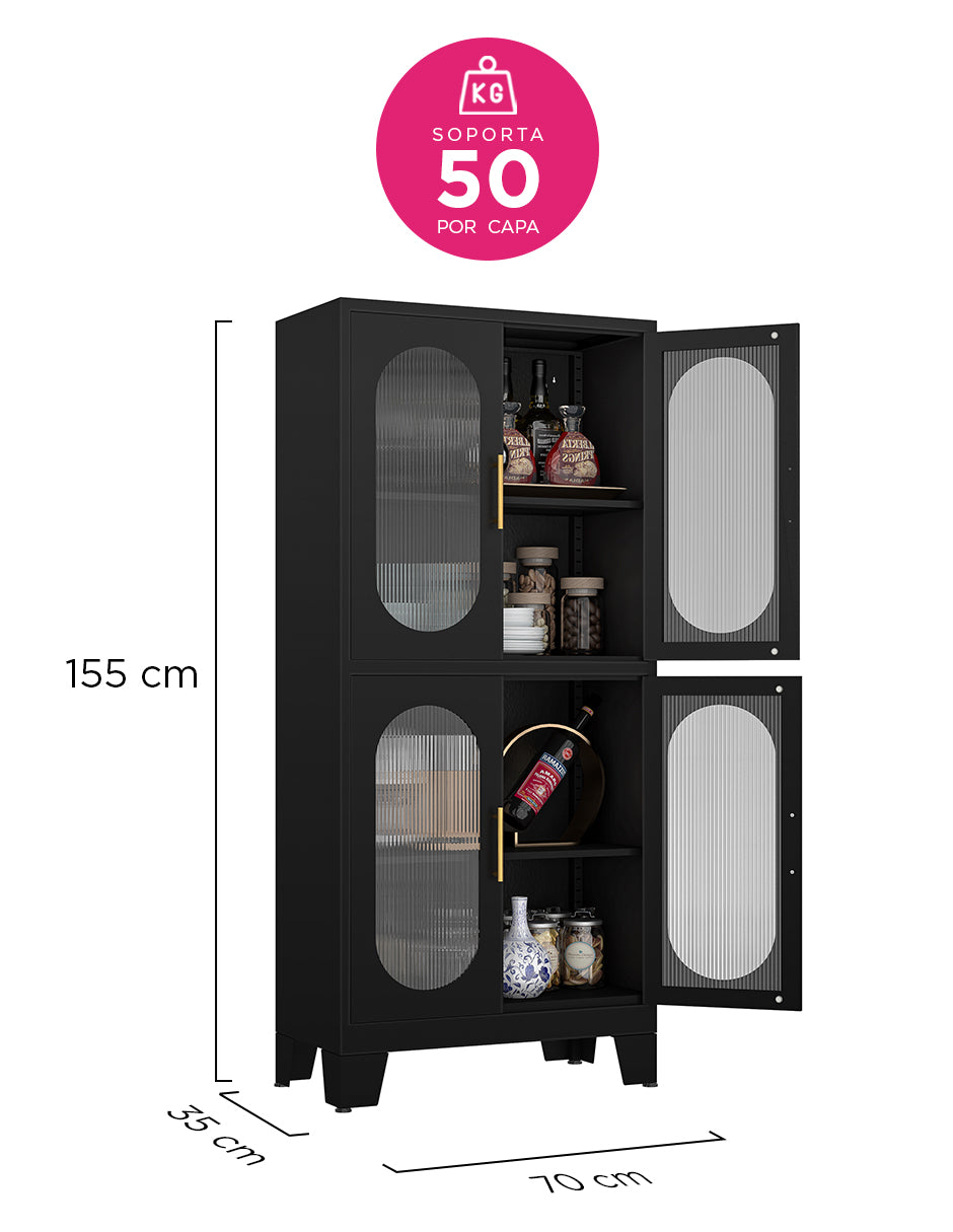 Mueble Organizador Despensa Oslo Metálico Negro Estantes Ajustables
