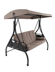 Banca Columpio Mecedora Grecia Beige para Jardín 2 en 1 Reclinable a Cama con Toldo y Portavasos