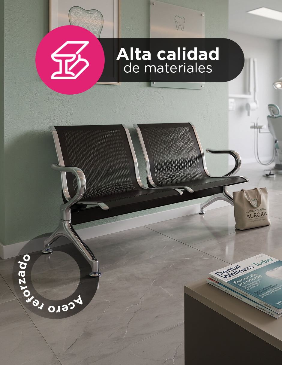 Banca De Espera Tándem 2 Asientos Estructura Cromado Asientos Negro (Tándem)