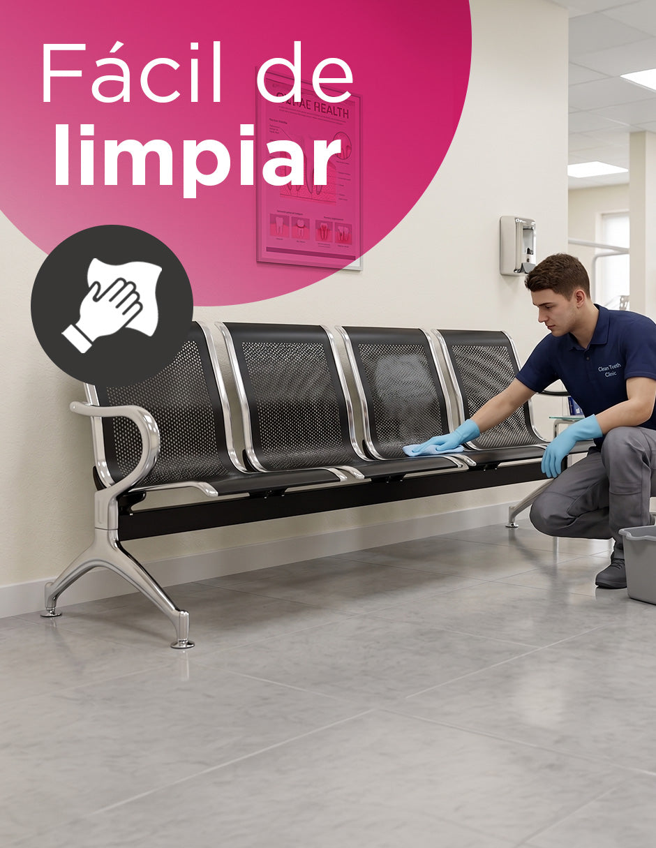 Banca De Espera Tándem 4 Asientos Estructura Cromado Asientos Negro (Tándem)