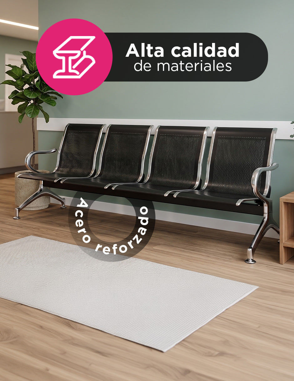 Banca De Espera Tándem 4 Asientos Estructura Cromado Asientos Negro (Tándem)
