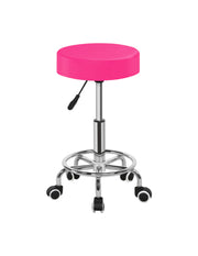 Banco Taburete Giratorio Rosa con Altura Ajustable Hidráulica, Base de Acero Cromado y 5 Ruedas Multisuperficie