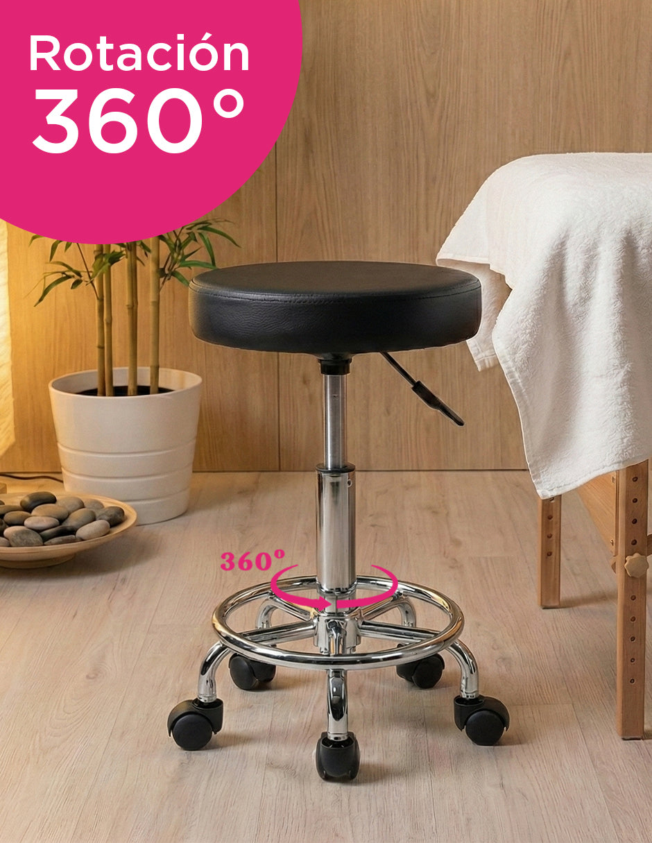 Banco Taburete Giratorio de Acero Cromado Negro – Asiento Plano Hidráulico para Estética y Consultorio Vanlig