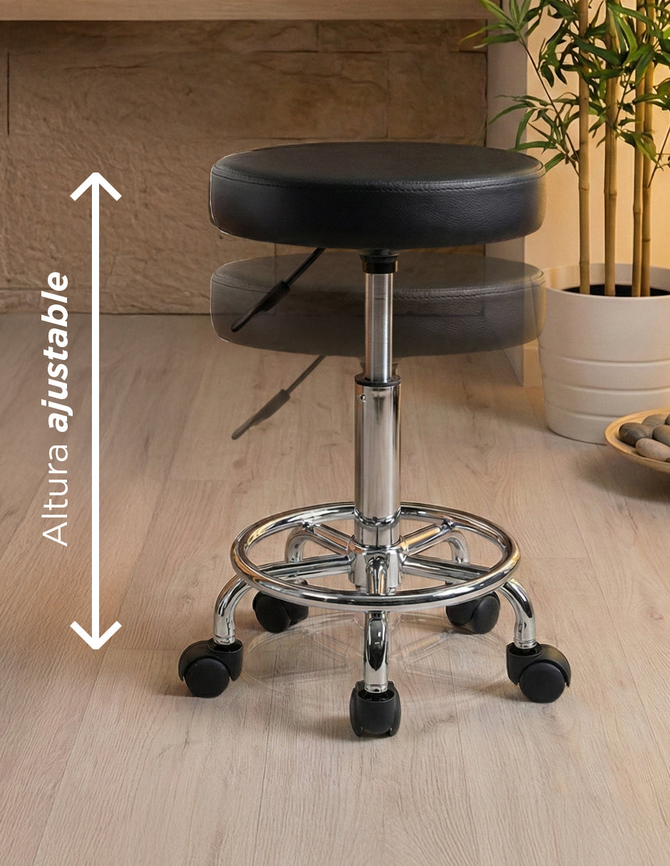 Banco Taburete Giratorio de Acero Cromado Negro – Asiento Plano Hidráulico para Estética y Consultorio Vanlig