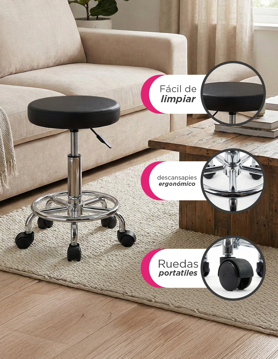 Banco Taburete Giratorio de Acero Cromado Negro – Asiento Plano Hidráulico para Estética y Consultorio Vanlig