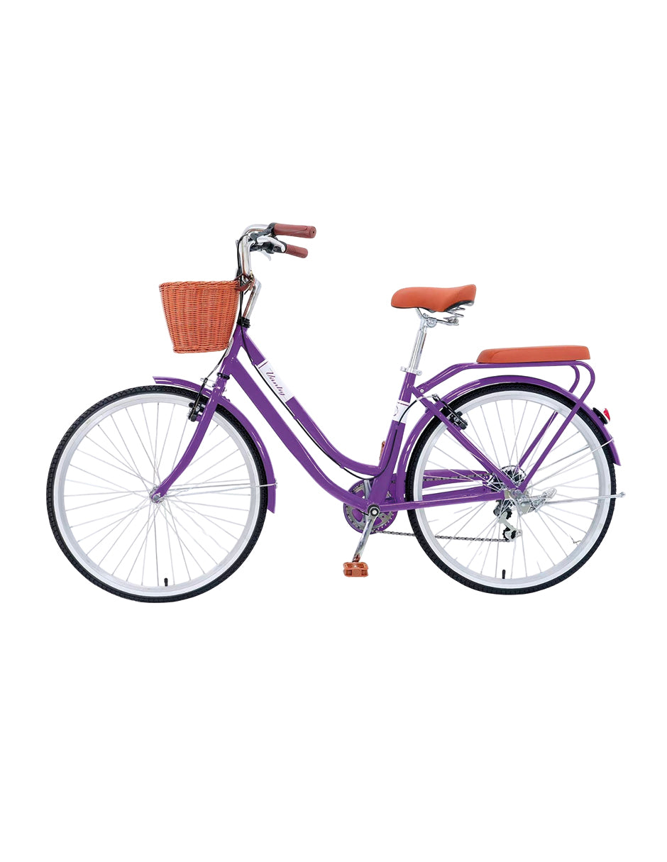 Bicicleta Urbana Retro Viena Rodada 26 Morada con Canasta, Cojín Trasero y Transmisión de 7 Velocidades