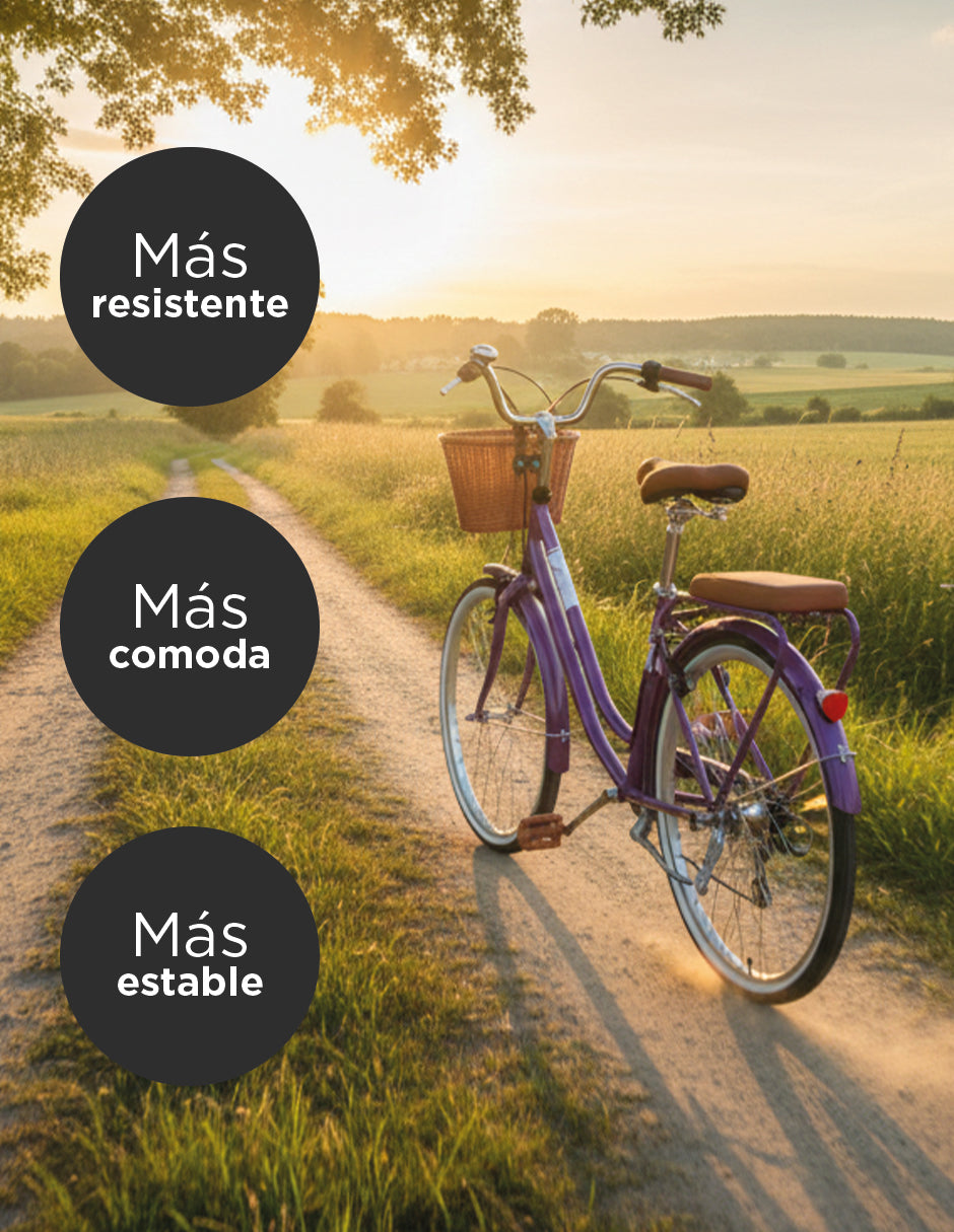 Bicicleta Urbana Retro Viena Rodada 26 Morada con Canasta, Cojín Trasero y Transmisión de 7 Velocidades