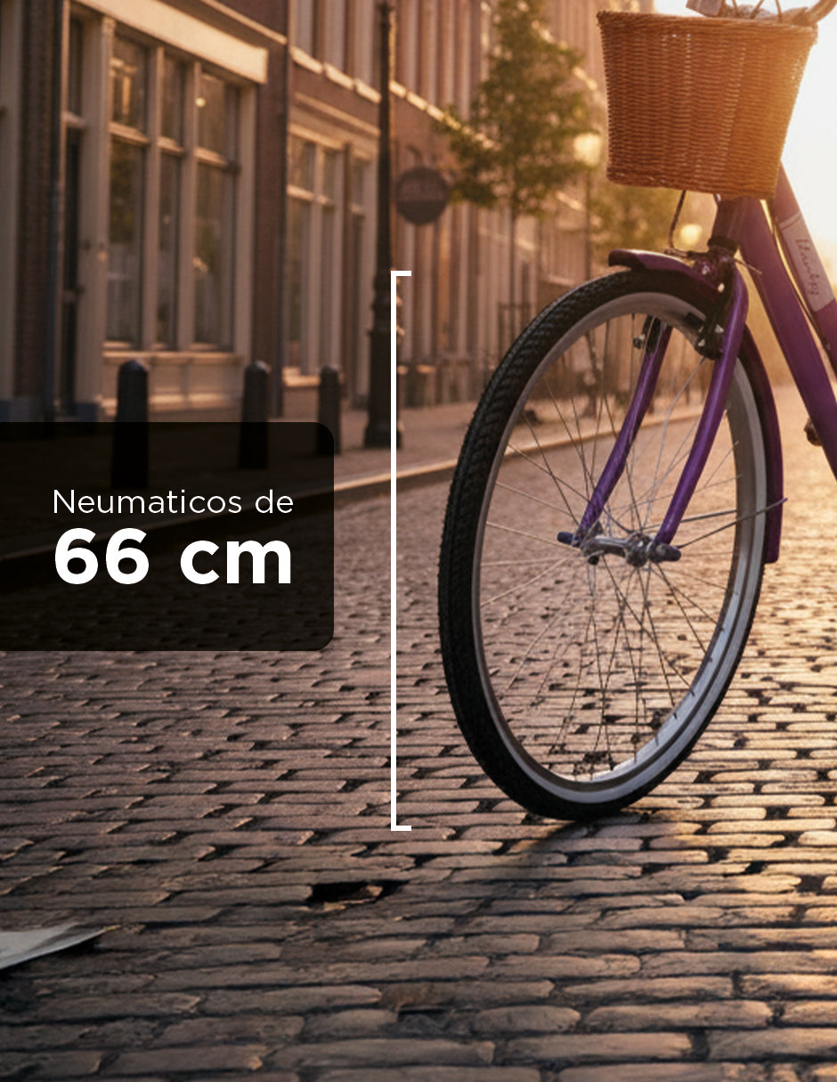 Bicicleta Urbana Retro Viena Rodada 26 Morada con Canasta, Cojín Trasero y Transmisión de 7 Velocidades