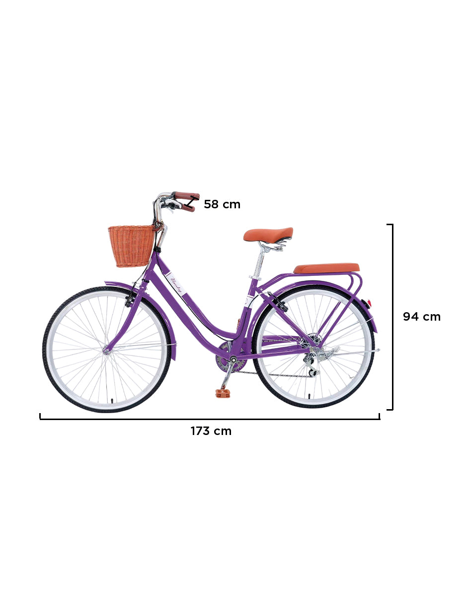 Bicicleta Urbana Retro Viena Rodada 26 Morada con Canasta, Cojín Trasero y Transmisión de 7 Velocidades