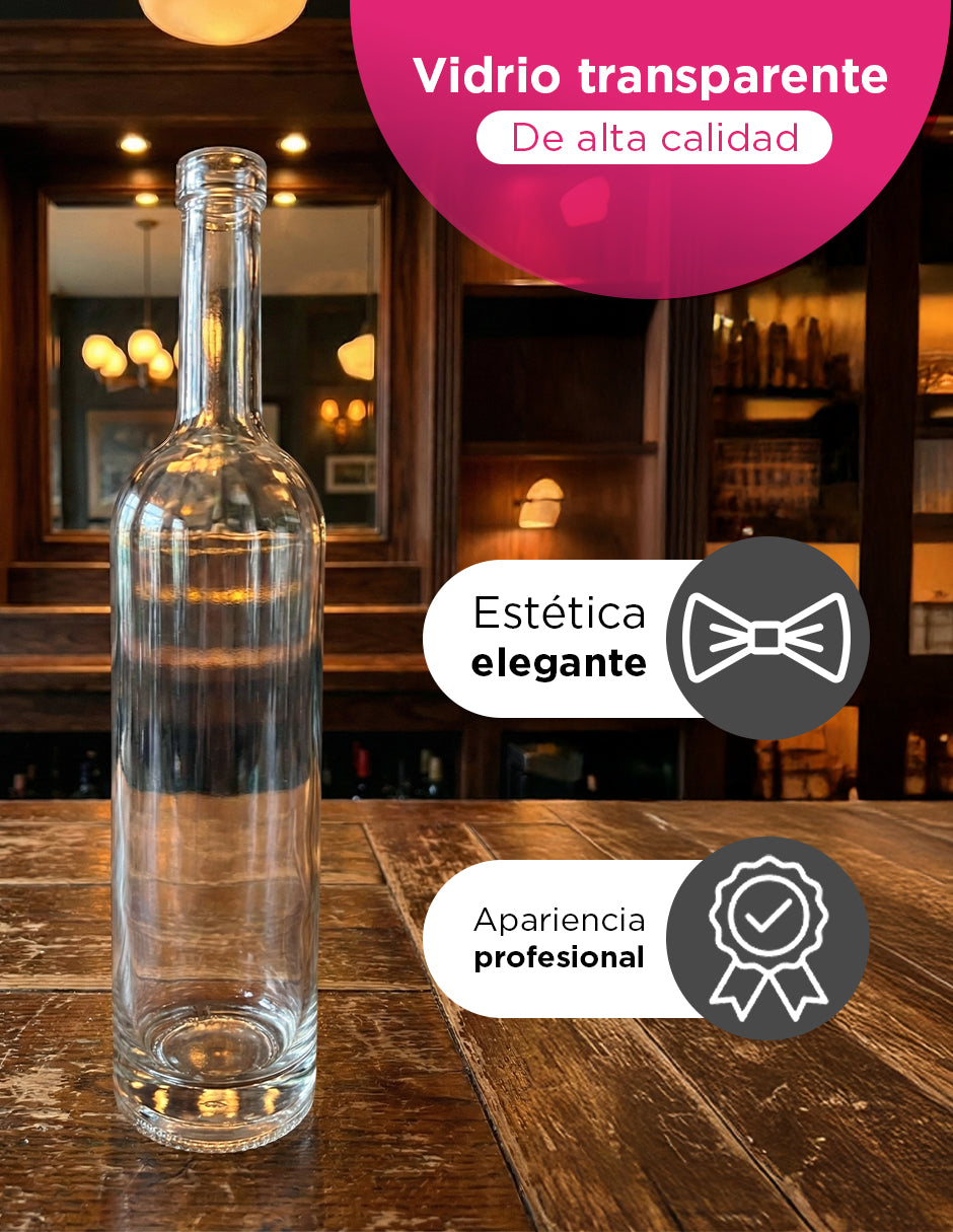 Botellas de Vidrio 750ml John Gabe (12 Pzs) - Ideal para Mezcal, Destilados y Aceites Gourmet