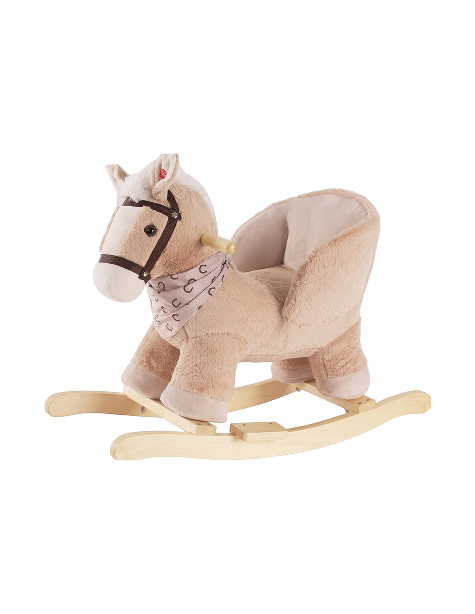 Caballo Balancín Infantil Toffee Marrón de Felpa con Sonido de Relinchido y Asiento Acolchado