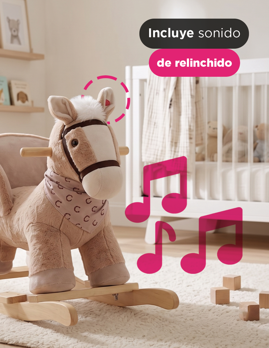 Caballo Balancín Infantil Toffee Marrón de Felpa con Sonido de Relinchido y Asiento Acolchado