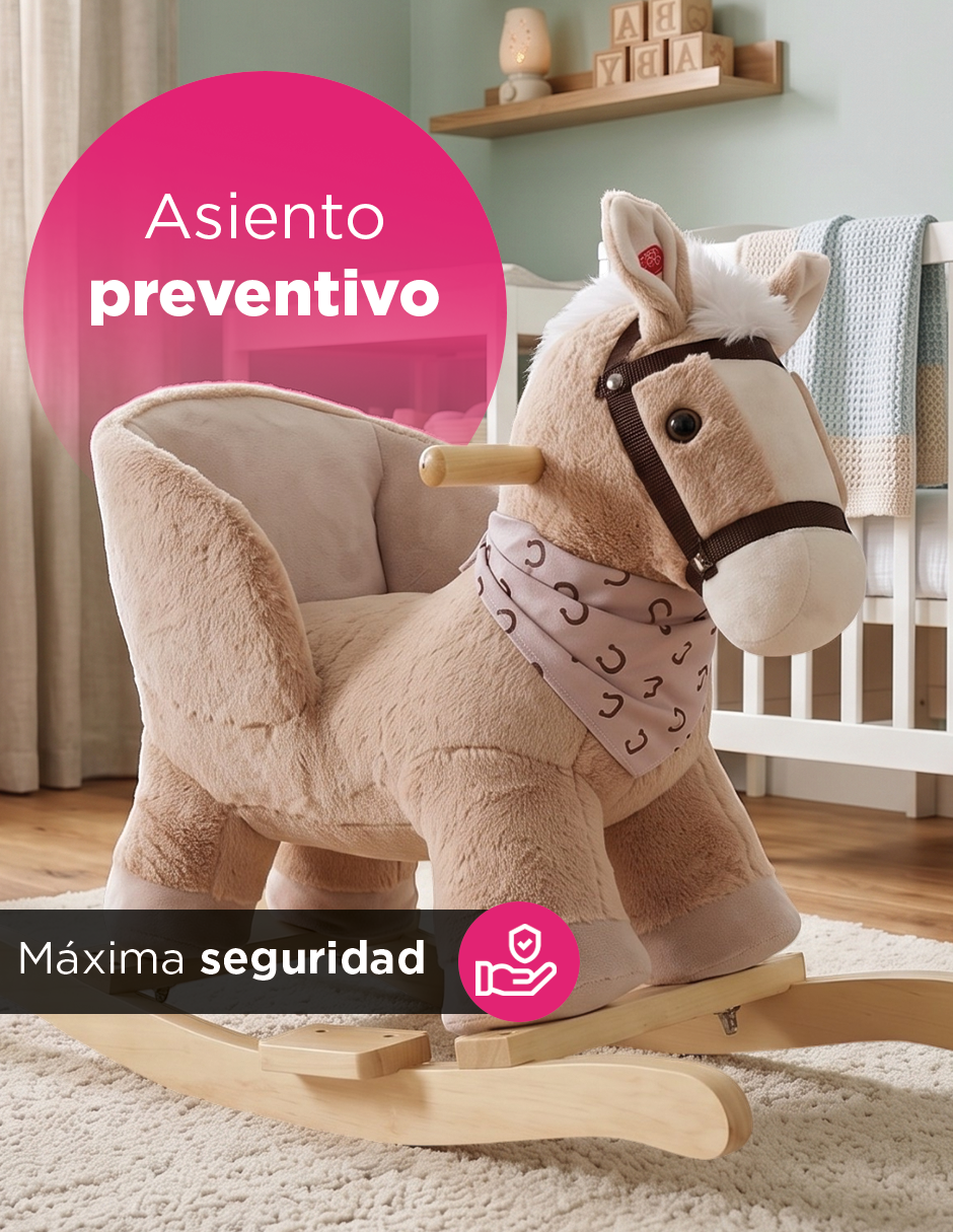 Caballo Balancín Infantil Toffee Marrón de Felpa con Sonido de Relinchido y Asiento Acolchado