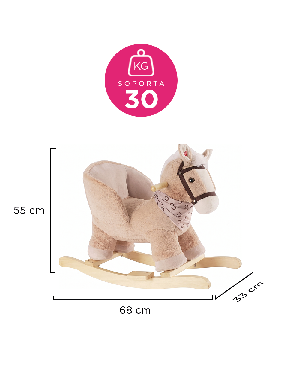 Caballo Balancín Infantil Toffee Marrón de Felpa con Sonido de Relinchido y Asiento Acolchado