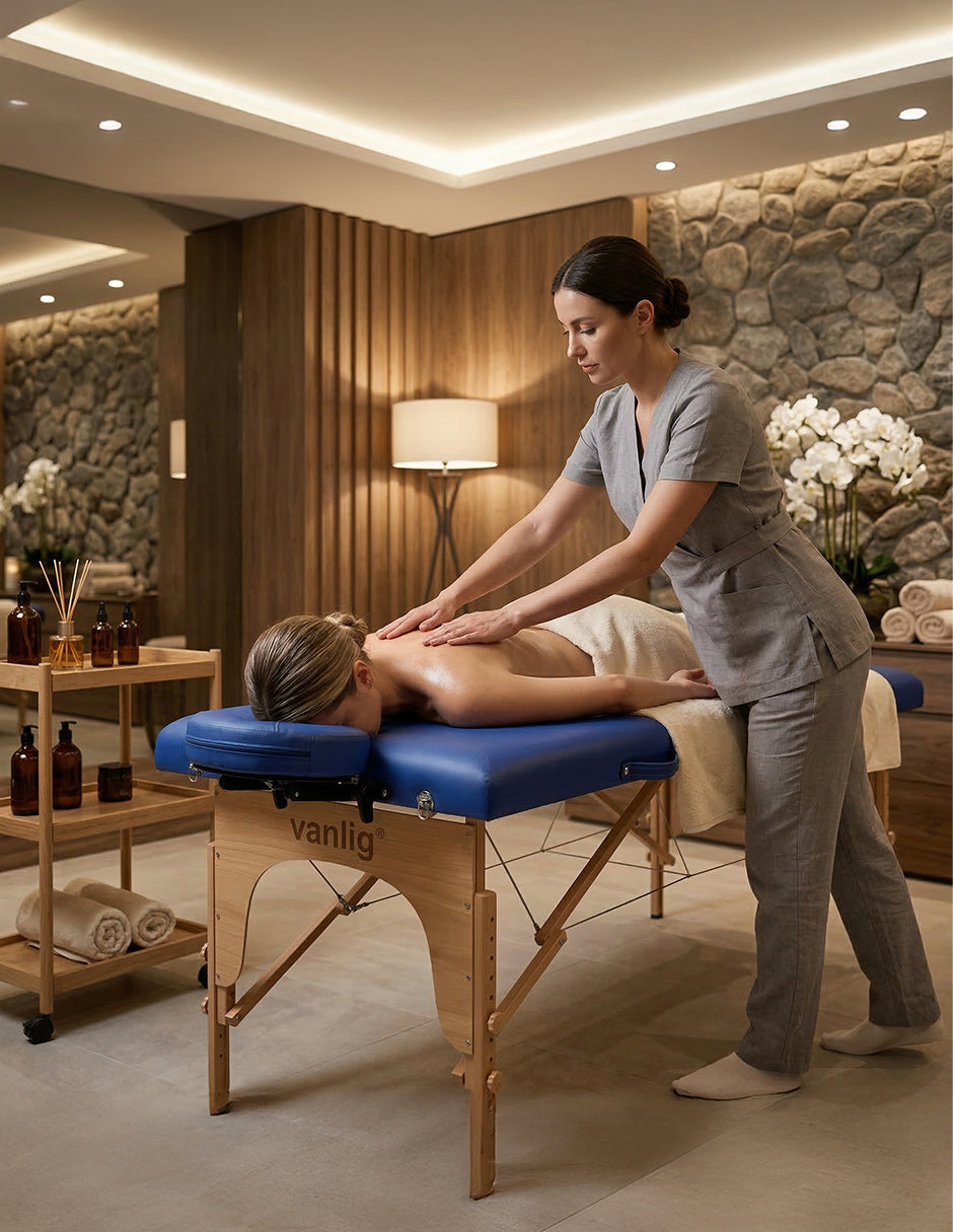 Cama de Masaje Portátil Camboya Azul – Camilla Plegable de Madera de Pino para Spa y Tatuajes