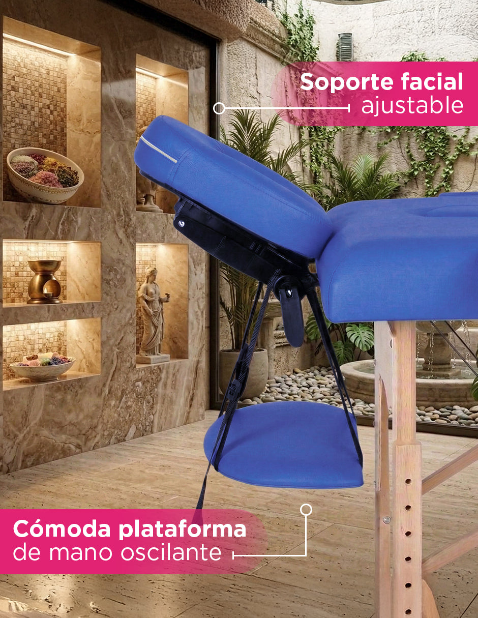 Cama de Masaje Portátil Camboya Azul – Camilla Plegable de Madera de Pino para Spa y Tatuajes