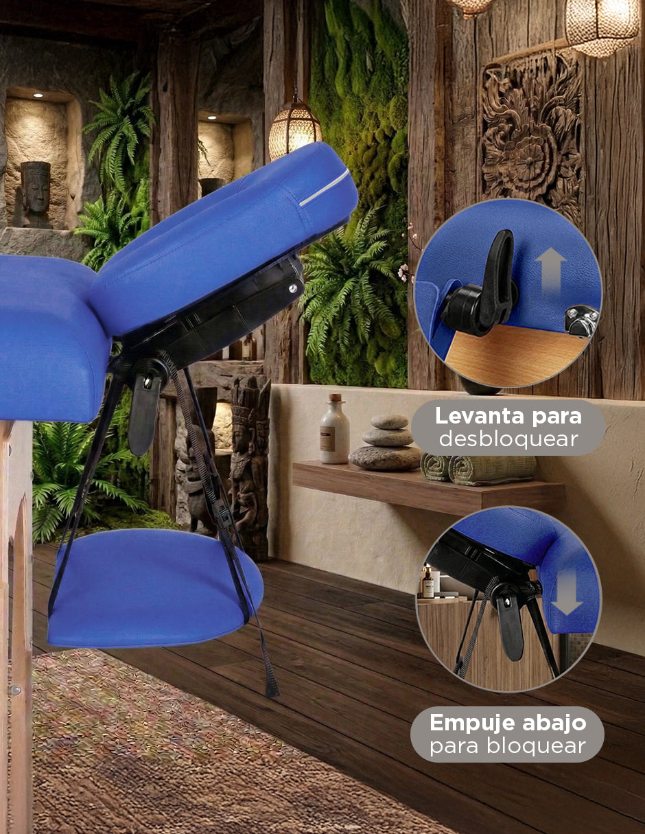Cama de Masaje Portátil Camboya Azul – Camilla Plegable de Madera de Pino para Spa y Tatuajes