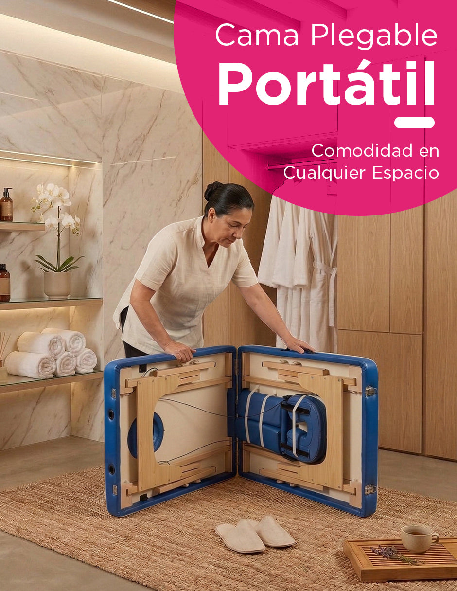 Cama de Masaje Portátil Camboya Azul – Camilla Plegable de Madera de Pino para Spa y Tatuajes
