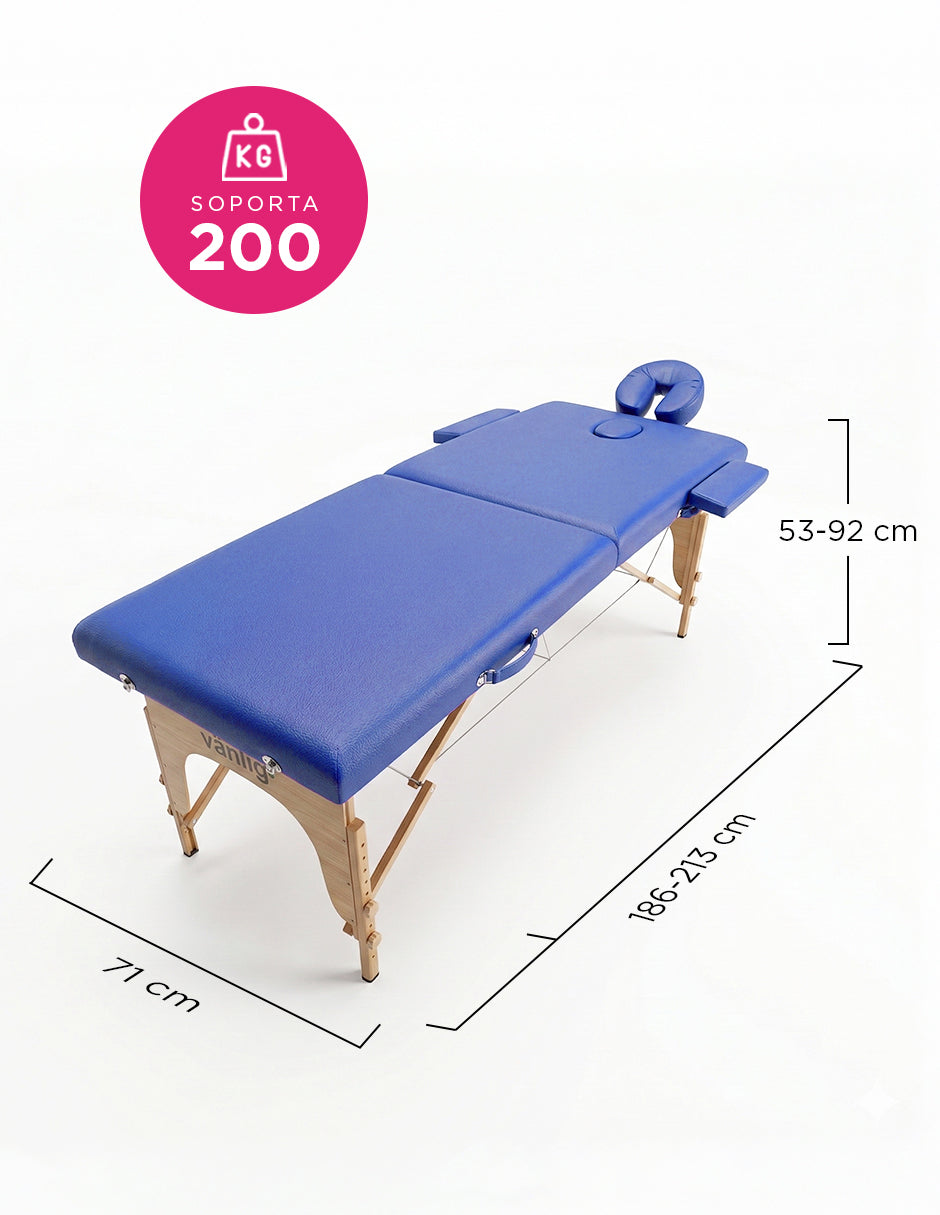 Cama de Masaje Portátil Camboya Azul – Camilla Plegable de Madera de Pino para Spa y Tatuajes