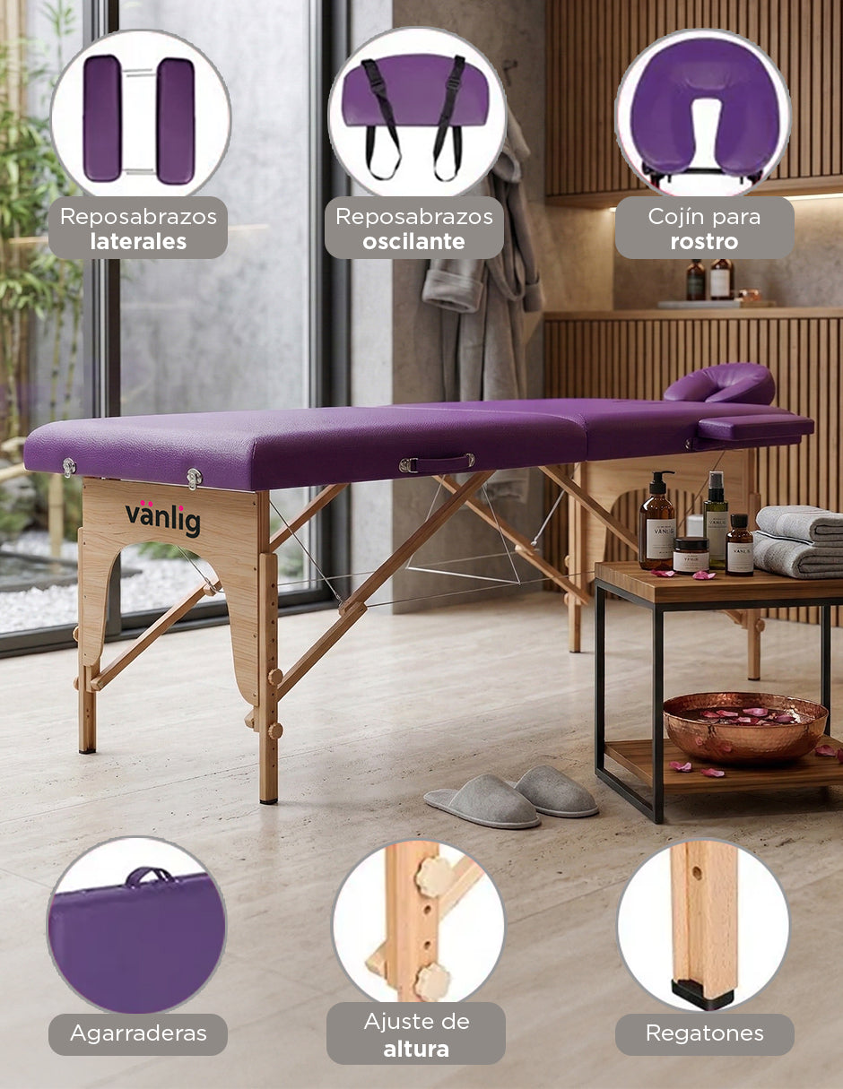 Cama de Masaje Madera Camboya Morado