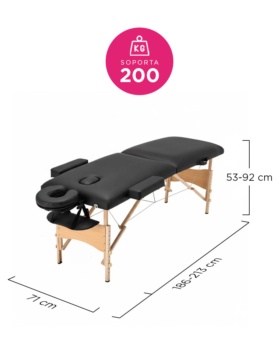 Cama de Masaje Portátil Camboya Negra – Camilla Plegable de Madera de Pino para Spa y Tatuajes
