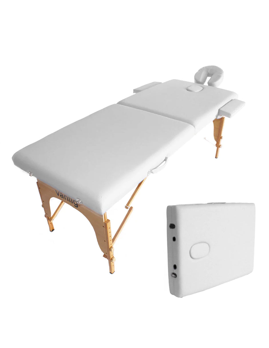 Cama de Masaje Portátil Camboya Blanca – Camilla Plegable de Madera de Pino para Spa y Tatuajes