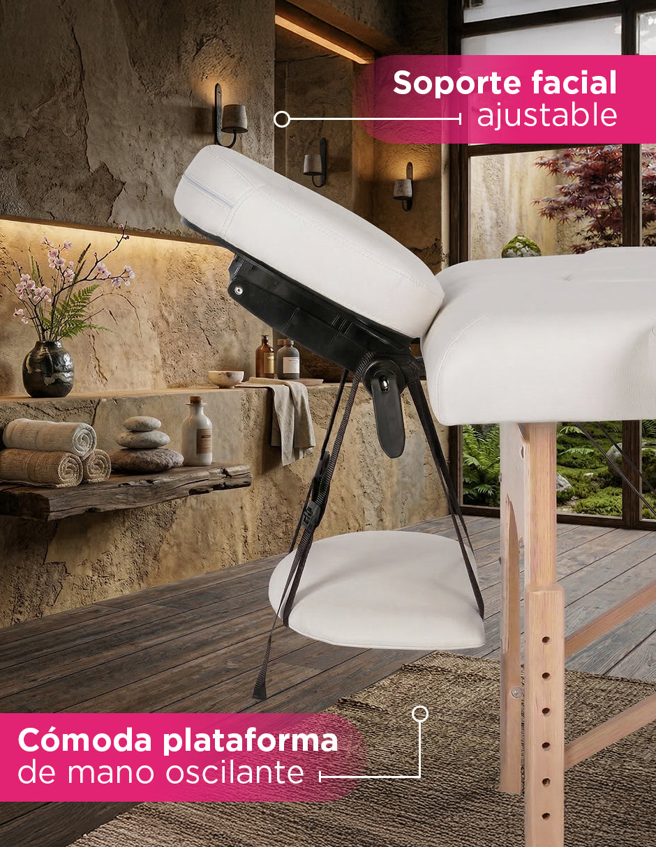 Cama de Masaje Portátil Camboya Blanca – Camilla Plegable de Madera de Pino para Spa y Tatuajes