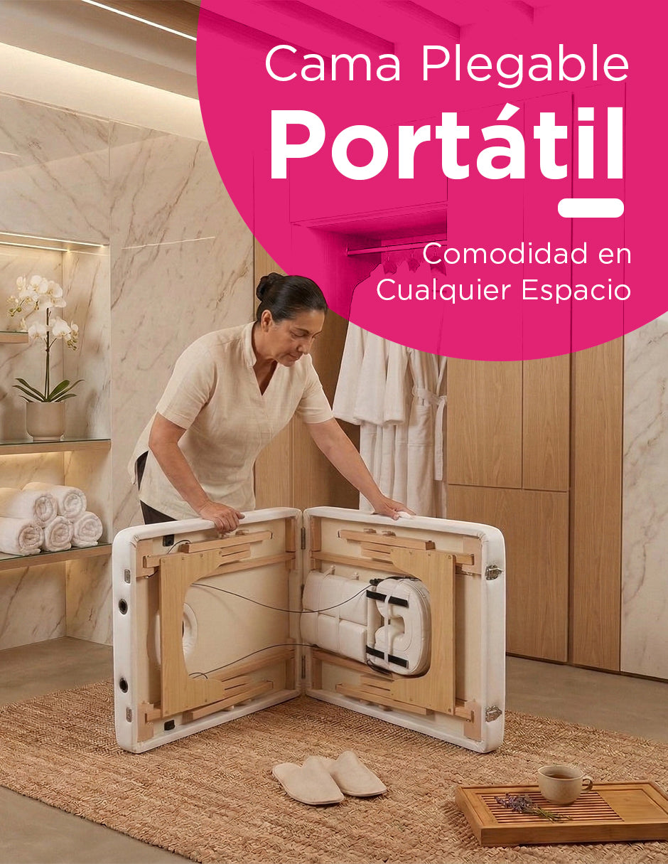 Cama de Masaje Portátil Camboya Blanca – Camilla Plegable de Madera de Pino para Spa y Tatuajes