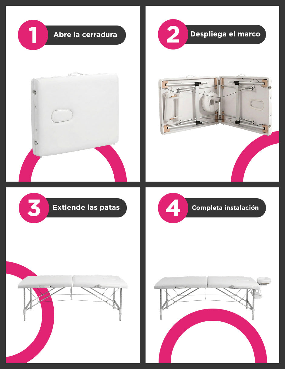 Cama de Masaje Portátil Plegable de Aluminio Pataya Blanco Vanlig con Altura Ajustable y Accesorios