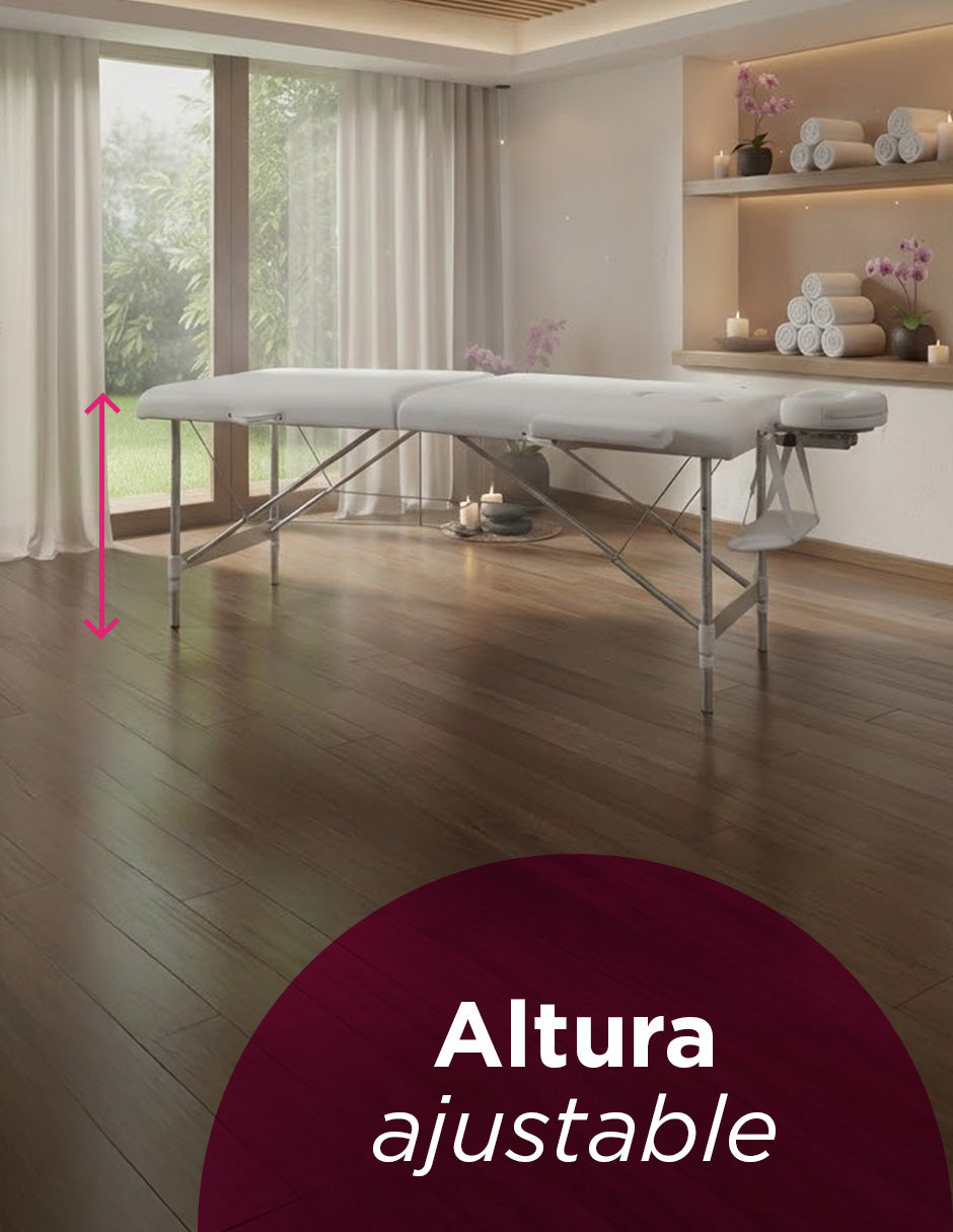 Cama de Masaje Portátil Plegable de Aluminio Pataya Blanco Vanlig con Altura Ajustable y Accesorios