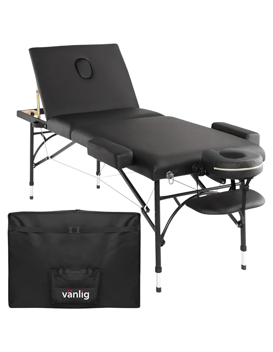 Cama de Masaje Portátil de Aluminio Damasco Negra – Camilla Plegable y Ajustable para Spa y Tatuajes