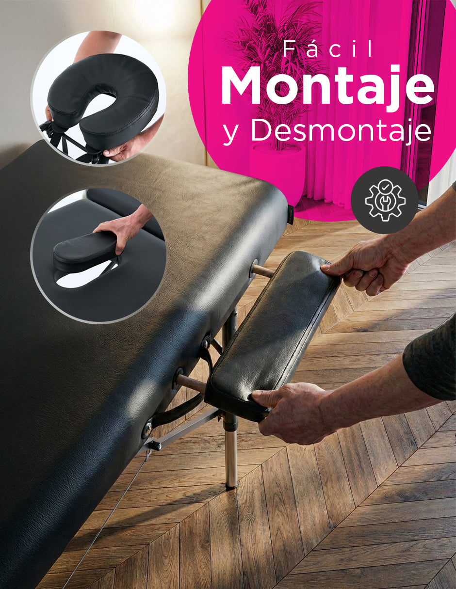 Cama de Masaje Portátil de Aluminio Damasco Negra – Camilla Plegable y Ajustable para Spa y Tatuajes