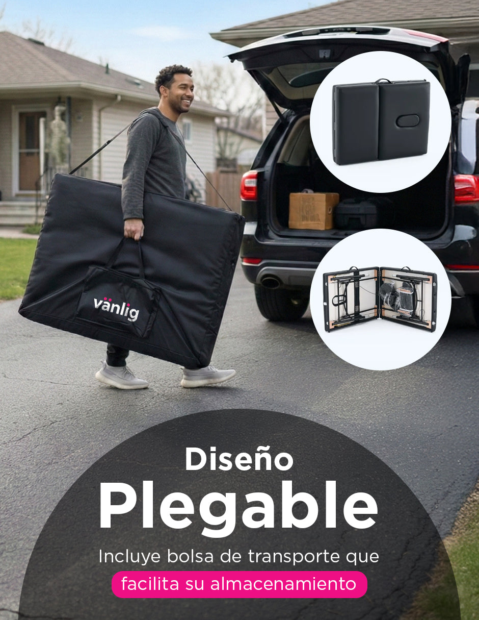 Cama de Masaje Portátil de Aluminio Damasco Negra – Camilla Plegable y Ajustable para Spa y Tatuajes