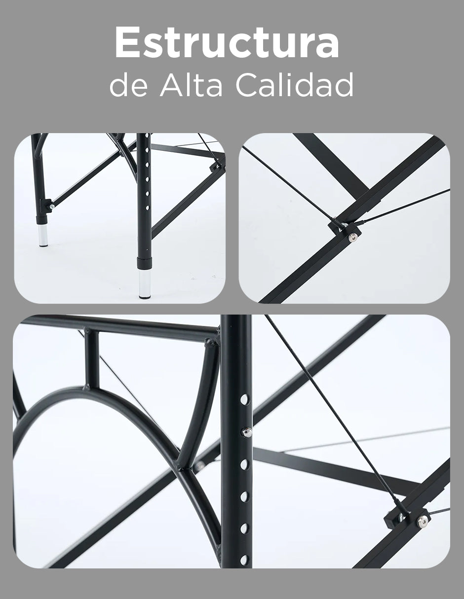 Cama de Masaje Portátil de Aluminio Damasco Negra – Camilla Plegable y Ajustable para Spa y Tatuajes