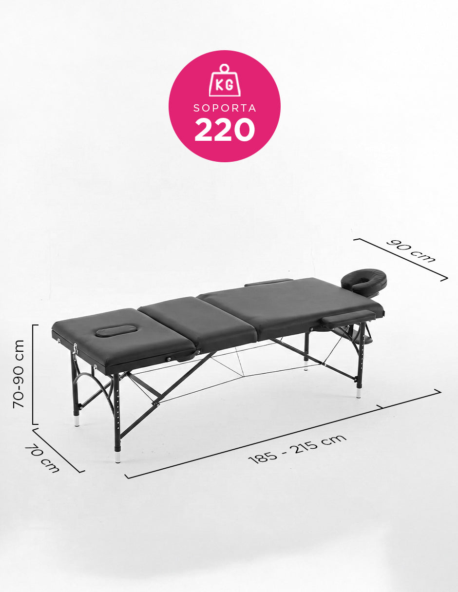 Cama de Masaje Portátil de Aluminio Damasco Negra – Camilla Plegable y Ajustable para Spa y Tatuajes